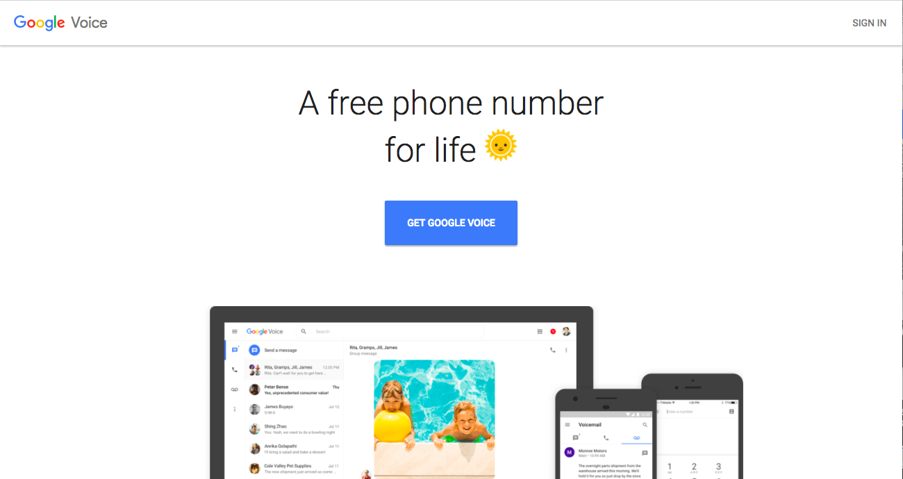 Google voice home page