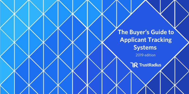 Geometric pattern with "The Buyer's Guide to Applicant Tracking Systems" in a rectangle on the right hand half of the image.