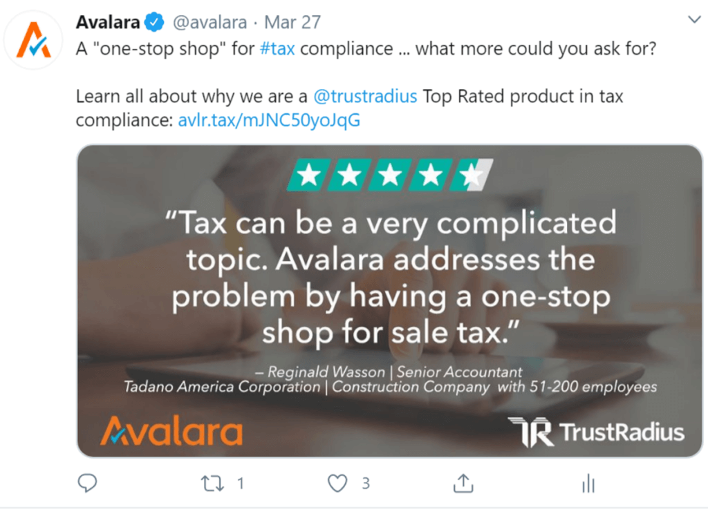 Avalara twitter ad with premium content