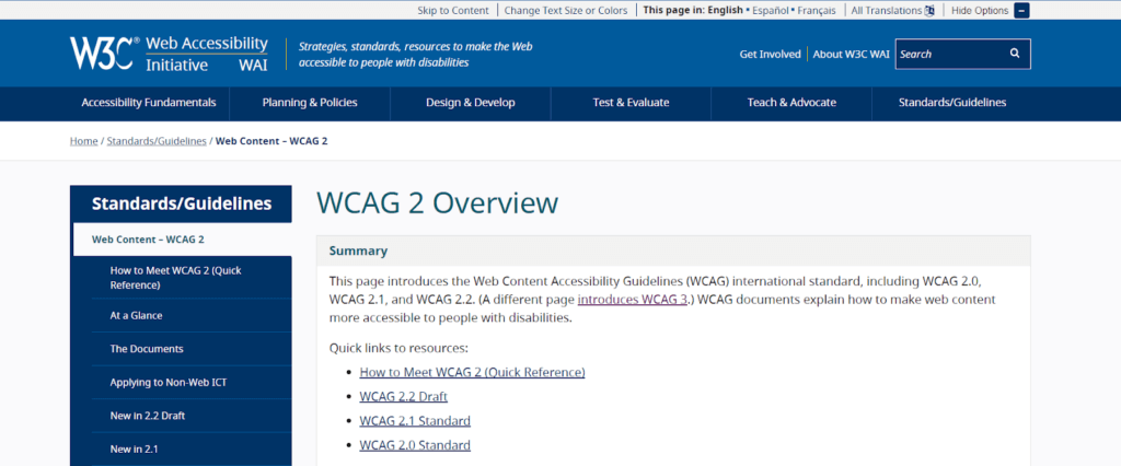 WCAG 2 Overview page